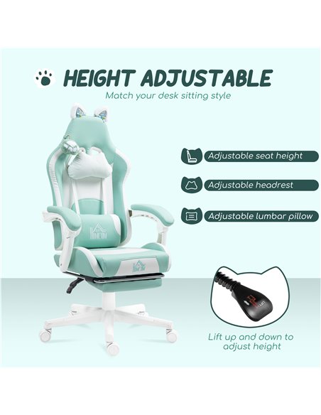 HOMCOM Cat Ear and Paw Reclining Office Chair, with Footrest - Light Blue/White - pic 165928 | FastDaddyshop