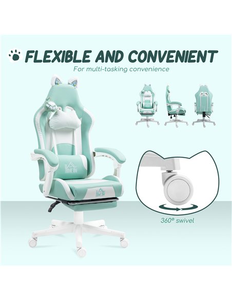 HOMCOM Cat Ear and Paw Reclining Office Chair, with Footrest - Light Blue/White - pic 165930 | FastDaddyshop