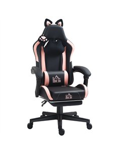 HOMCOM Cat Ear and Paw Reclining Office Chair, with Footrest - Black/Pink