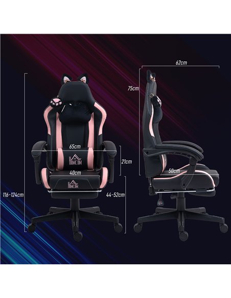 HOMCOM Cat Ear and Paw Reclining Office Chair, with Footrest - Black/Pink - pic 165935 | FastDaddyshop