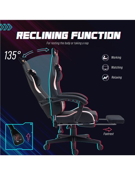 HOMCOM Cat Ear and Paw Reclining Office Chair, with Footrest - Black/Pink - pic 165938 | FastDaddyshop