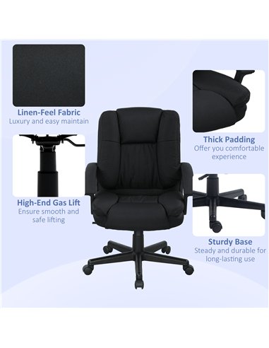 HOMCOM Linen-Look Padded Office Chair - Black