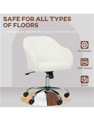 HOMCOM 46-56 cm Velvet-feel Office Chair - Cream