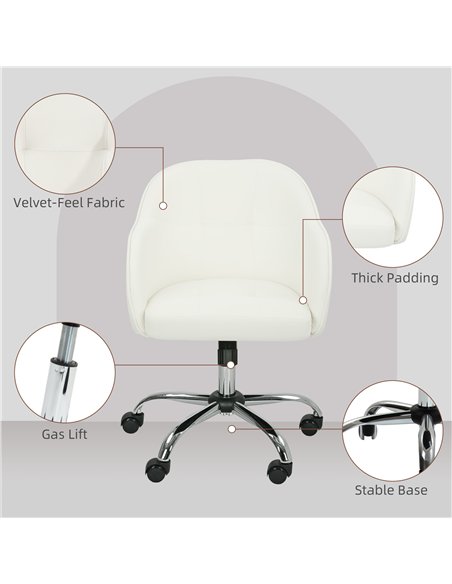 HOMCOM 46-56 cm Velvet-feel Office Chair - Cream - pic 165956 | FastDaddyshop