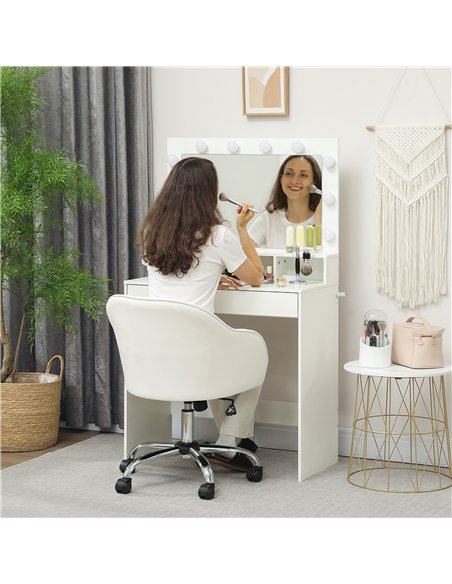 HOMCOM 46-56 cm Velvet-feel Office Chair - Cream - pic 165957 | FastDaddyshop
