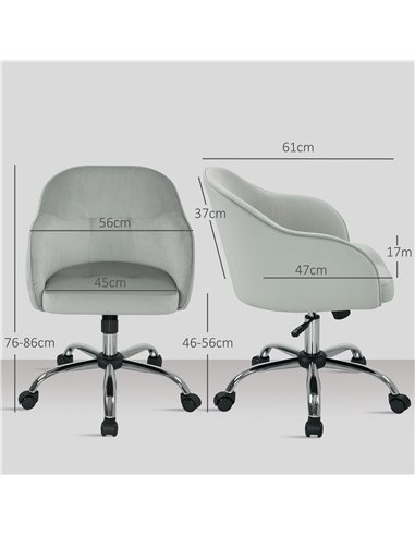 HOMCOM 46-56 cm Velvet-feel Office Chair - Grey