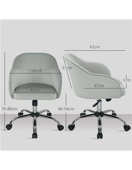 HOMCOM 46-56 cm Velvet-feel Office Chair - Grey - pic 165962 | FastDaddyshop