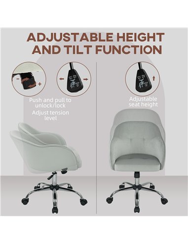HOMCOM 46-56 cm Velvet-feel Office Chair - Grey