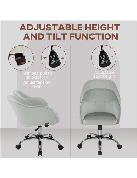 HOMCOM 46-56 cm Velvet-feel Office Chair - Grey - pic 165963 | FastDaddyshop