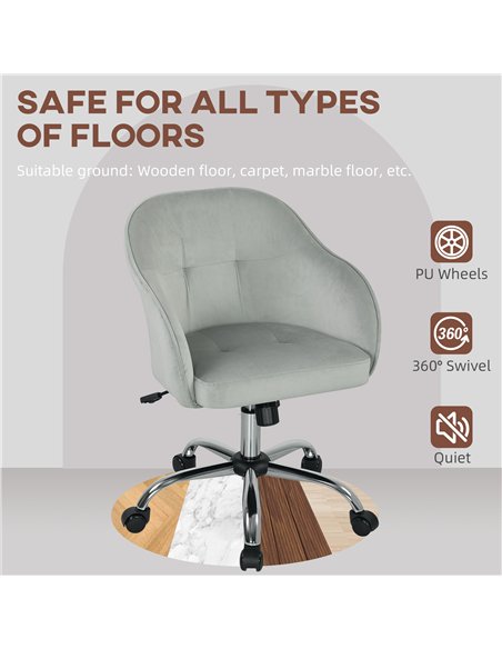 HOMCOM 46-56 cm Velvet-feel Office Chair - Grey - pic 165964 | FastDaddyshop