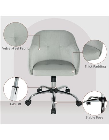 HOMCOM 46-56 cm Velvet-feel Office Chair - Grey