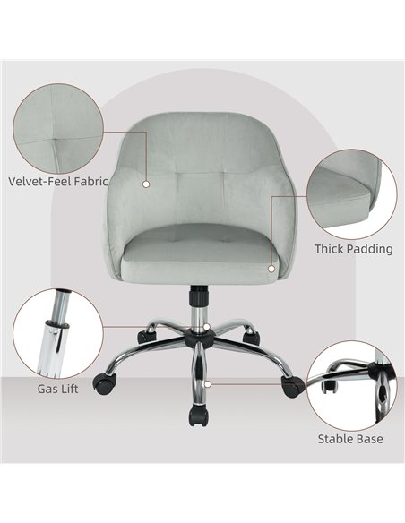 HOMCOM 46-56 cm Velvet-feel Office Chair - Grey - pic 165965 | FastDaddyshop