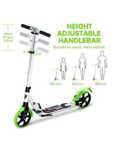 HOMCOM Folding Kick Scooter, Adjustable Ride On Scooter with 200mm Big Wheels and Double Shock Absorption, Urban Scooter for 14+