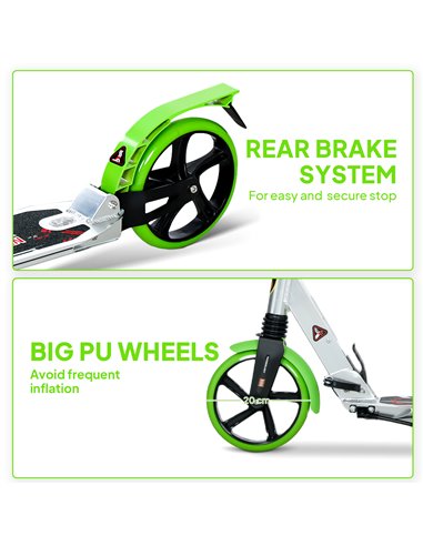 HOMCOM Folding Kick Scooter, Adjustable Ride On Scooter with 200mm Big Wheels and Double Shock Absorption, Urban Scooter for 14+