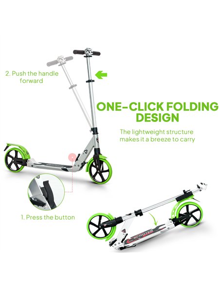 HOMCOM Folding Kick Scooter, Adjustable Ride On Scooter with 200mm Big Wheels and Double Shock Absorption, Urban Scooter for 14+ - pic 165974 | FastDaddyshop