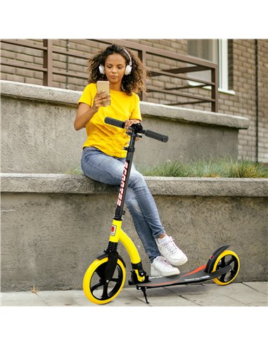 HOMCOM Foldable Kick Scooter with Double Shock Absorption and Big Wheels, Height Adjustable Aluminium Frame Big Wheel Scooter fo