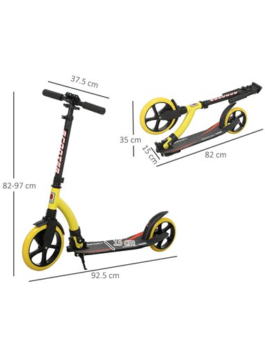 HOMCOM Foldable Kick Scooter with Double Shock Absorption and Big Wheels, Height Adjustable Aluminium Frame Big Wheel Scooter fo