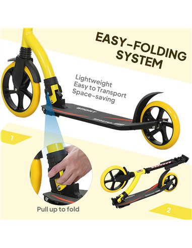 HOMCOM Foldable Kick Scooter with Double Shock Absorption and Big Wheels, Height Adjustable Aluminium Frame Big Wheel Scooter fo
