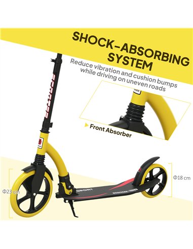 HOMCOM Foldable Kick Scooter with Double Shock Absorption and Big Wheels, Height Adjustable Aluminium Frame Big Wheel Scooter fo