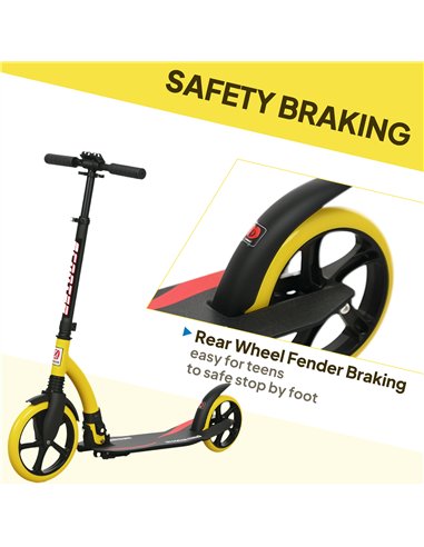 HOMCOM Foldable Kick Scooter with Double Shock Absorption and Big Wheels, Height Adjustable Aluminium Frame Big Wheel Scooter fo