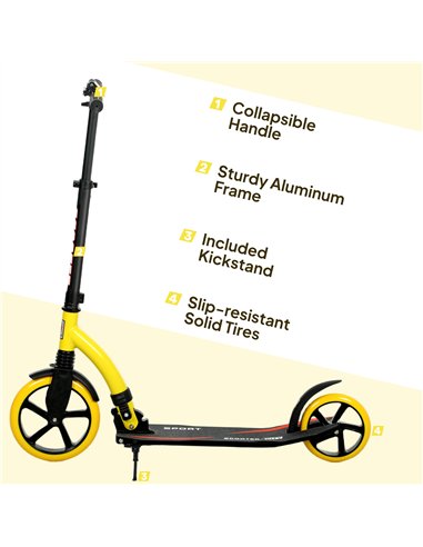 HOMCOM Foldable Kick Scooter with Double Shock Absorption and Big Wheels, Height Adjustable Aluminium Frame Big Wheel Scooter fo