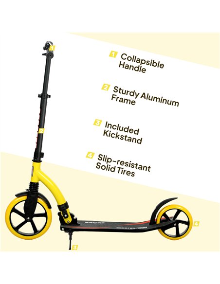 HOMCOM Foldable Kick Scooter with Double Shock Absorption and Big Wheels, Height Adjustable Aluminium Frame Big Wheel Scooter fo - pic 165985 | FastDaddyshop
