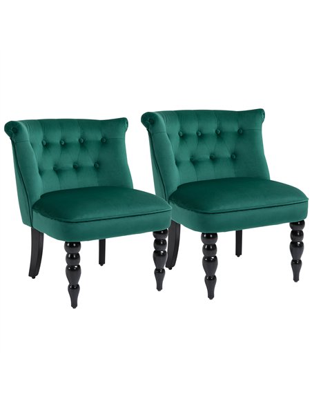HOMCOM Velvet Accent Chair Set of 2, Button Tufted Wingback Chair with Rubber Wood Legs for Living Room, Bedroom, Dark Green - pic 165996 | FastDaddyshop