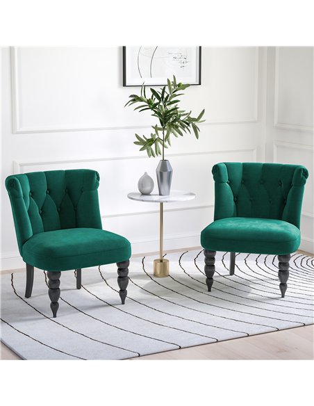 HOMCOM Velvet Accent Chair Set of 2, Button Tufted Wingback Chair with Rubber Wood Legs for Living Room, Bedroom, Dark Green - pic 165997 | FastDaddyshop