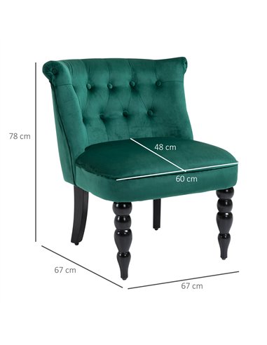 HOMCOM Velvet Accent Chair Set of 2, Button Tufted Wingback Chair with Rubber Wood Legs for Living Room, Bedroom, Dark Green