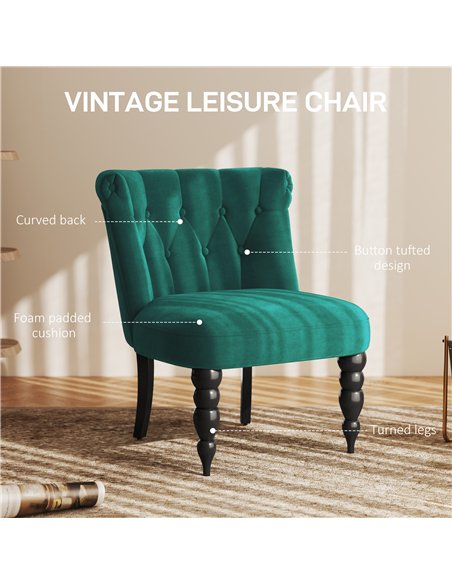 HOMCOM Velvet Accent Chair Set of 2, Button Tufted Wingback Chair with Rubber Wood Legs for Living Room, Bedroom, Dark Green - pic 165999 | FastDaddyshop