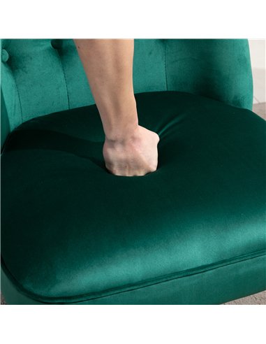 HOMCOM Velvet Accent Chair Set of 2, Button Tufted Wingback Chair with Rubber Wood Legs for Living Room, Bedroom, Dark Green