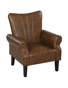 HOMCOM Upholstered Accent Chair with Rolled Arms and Wood Legs, Armchair for Living Room Bedroom, Brown