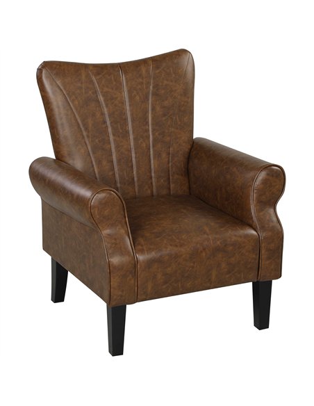 HOMCOM Upholstered Accent Chair with Rolled Arms and Wood Legs, Armchair for Living Room Bedroom, Brown - pic 166005 | FastDaddyshop