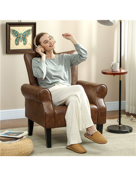 HOMCOM Upholstered Accent Chair with Rolled Arms and Wood Legs, Armchair for Living Room Bedroom, Brown - pic 166006 | FastDaddyshop