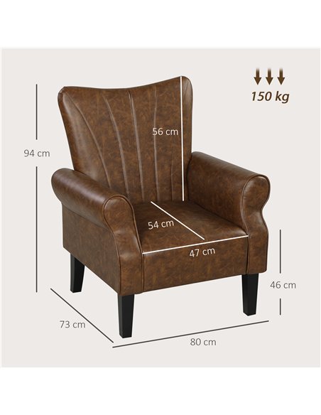 HOMCOM Upholstered Accent Chair with Rolled Arms and Wood Legs, Armchair for Living Room Bedroom, Brown - pic 166007 | FastDaddyshop