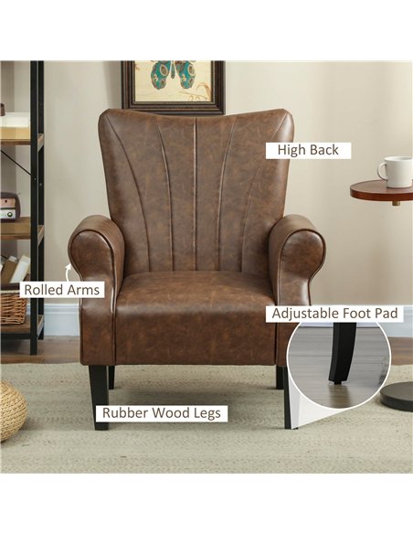 HOMCOM Upholstered Accent Chair with Rolled Arms and Wood Legs, Armchair for Living Room Bedroom, Brown - pic 166009 | FastDaddyshop