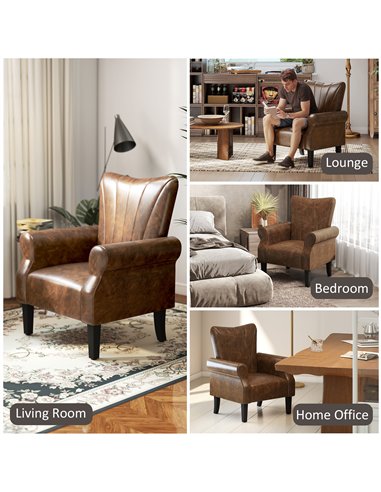 HOMCOM Upholstered Accent Chair with Rolled Arms and Wood Legs, Armchair for Living Room Bedroom, Brown