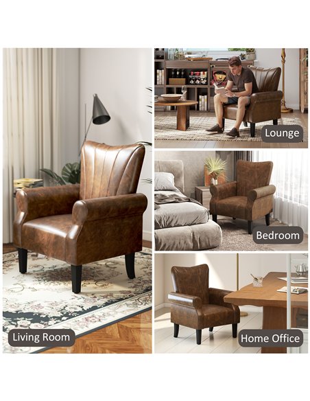 HOMCOM Upholstered Accent Chair with Rolled Arms and Wood Legs, Armchair for Living Room Bedroom, Brown - pic 166010 | FastDaddyshop