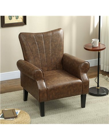 HOMCOM Upholstered Accent Chair with Rolled Arms and Wood Legs, Armchair for Living Room Bedroom, Brown