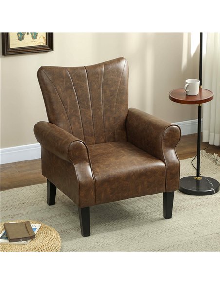 HOMCOM Upholstered Accent Chair with Rolled Arms and Wood Legs, Armchair for Living Room Bedroom, Brown - pic 166011 | FastDaddyshop