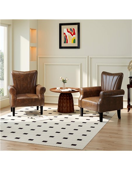HOMCOM Upholstered Accent Chair with Rolled Arms and Wood Legs, Armchair for Living Room Bedroom, Brown - pic 166012 | FastDaddyshop