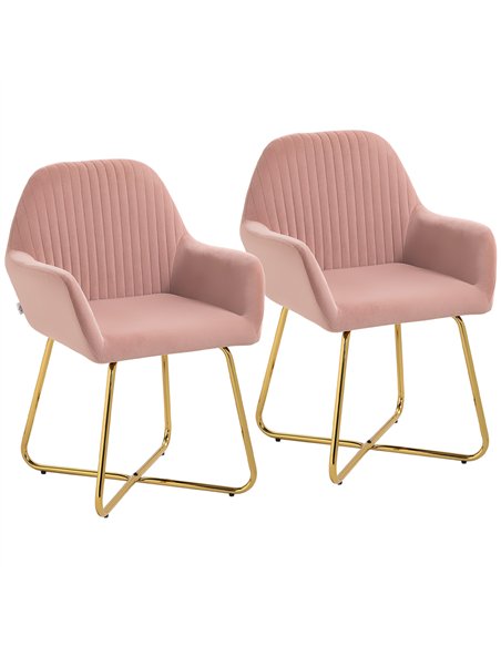 HOMCOM Modern Arm Chair Set of 2 Upholstered Accent Chair with Metal Base for Living Room Pink - pic 166014 | FastDaddyshop