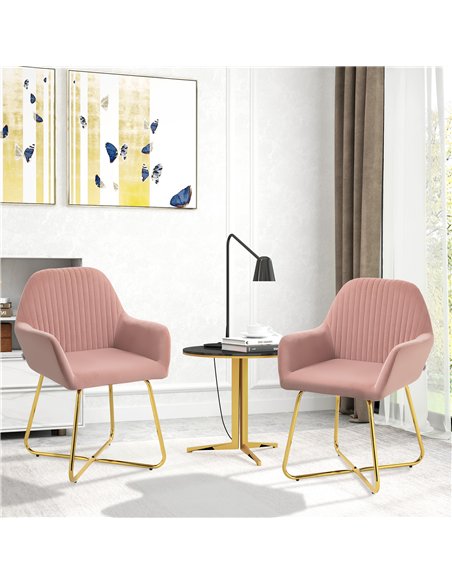 HOMCOM Modern Arm Chair Set of 2 Upholstered Accent Chair with Metal Base for Living Room Pink - pic 166015 | FastDaddyshop