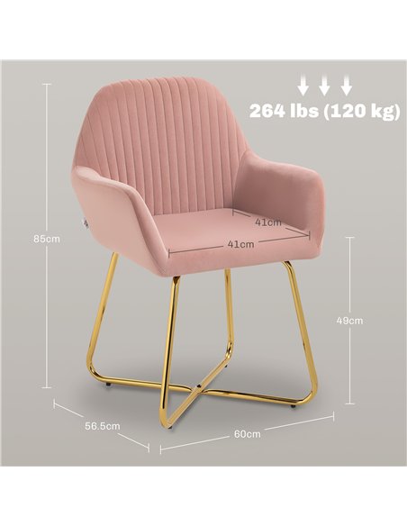 HOMCOM Modern Arm Chair Set of 2 Upholstered Accent Chair with Metal Base for Living Room Pink - pic 166016 | FastDaddyshop