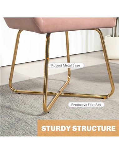 HOMCOM Modern Arm Chair Set of 2 Upholstered Accent Chair with Metal Base for Living Room Pink