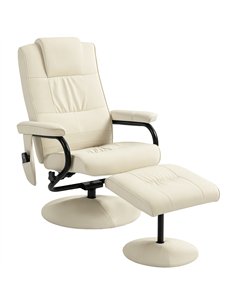 HOMCOM Swivel Recliner Chair and Footstool, Faux Leather Massage Recliner Armchair with Remote Control and Round Wrapped Base, C