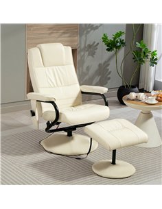 HOMCOM Swivel Recliner Chair and Footstool, Faux Leather Massage Recliner Armchair with Remote Control and Round Wrapped Base, C 2