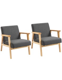 HOMCOM Set of 2 Accent Armchair, Living Room Chair, Wooden Upholstered Single Lounge Chair with Rubber Wood Legs and Padded Seat