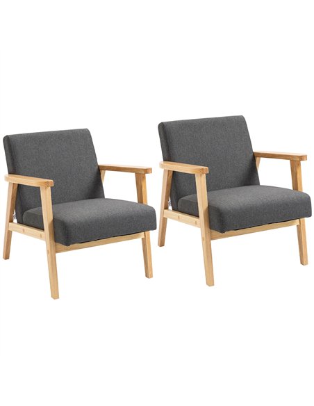 HOMCOM Set of 2 Accent Armchair, Living Room Chair, Wooden Upholstered Single Lounge Chair with Rubber Wood Legs and Padded Seat - pic 166032 | FastDaddyshop