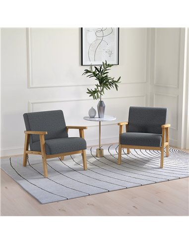 HOMCOM Set of 2 Accent Armchair, Living Room Chair, Wooden Upholstered Single Lounge Chair with Rubber Wood Legs and Padded Seat